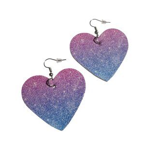 Heart Shape Gradient Dangle Earrings Pink Purple Blue Ombre Lightweight Hook 2.5
